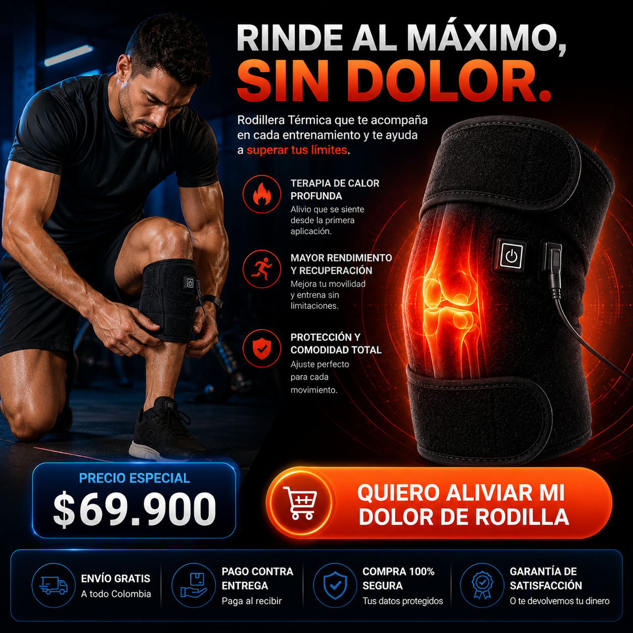 Rodillera Termica de compresion 3 en 1 Alivio Inmediato para el dolor de Rodilla 😀